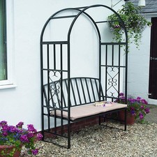 Garden Metal Black Rose Arch Trellis Climbing Plant With Bench Pergola Arbour