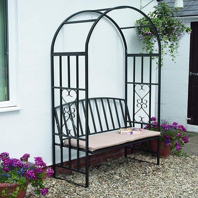 Garten Metall schwarz Rosenbogen Rankgitter Kletterpflanze mit Bank Pergola Laube