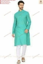 Mens Kurta Mens Cotton short Tunic Kurta Shirt Plus Size Solid Green Color