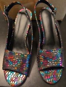 Women's Shoes Size 11.5 Colorful Open Toe Slingback 3" Heels Excellent Condition