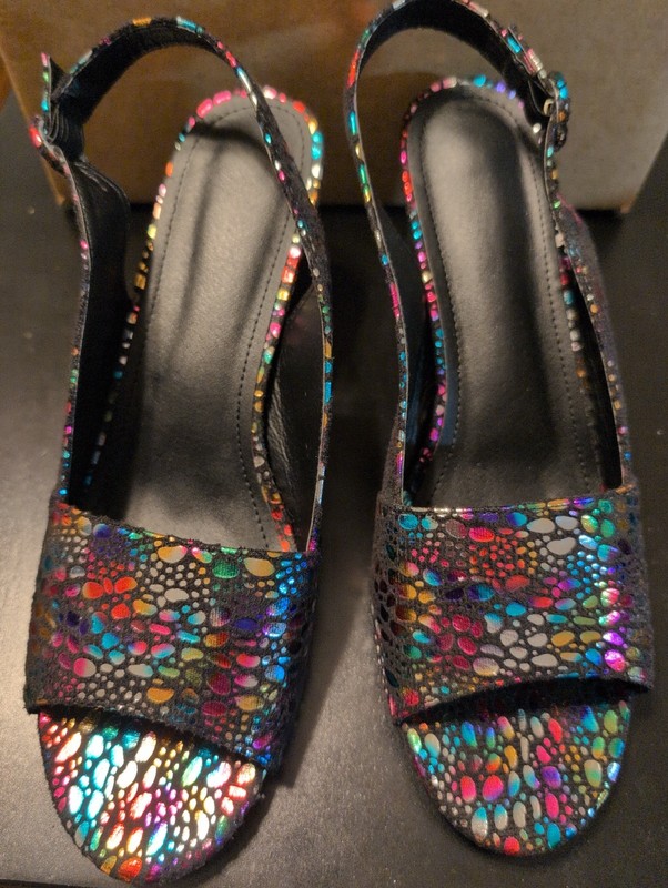 Women's Shoes Size 11.5 Colorful Open Toe Slingback 3" Heels Excellent Condition