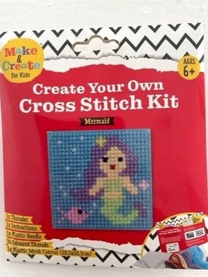 Erstellen Sie Ihr eigenes Kreuzstich-Set Kinder Bastelset, Alter 6+. MERMAID Design