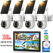Kit Telecamera di Sorveglianza Solare Casa 4 Telecamere Wi-Fi 10 Pollici Monitor NVR Esterno IP66