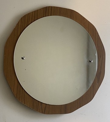 Vintage runder Wandspiegel 60er Jahre Danish Teak Stil Holz 19  Dodecagon Retro 