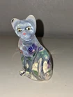 FENTON LENOX Hand Painted Glass Cat Figurine Signed White Opalescent 4.25"