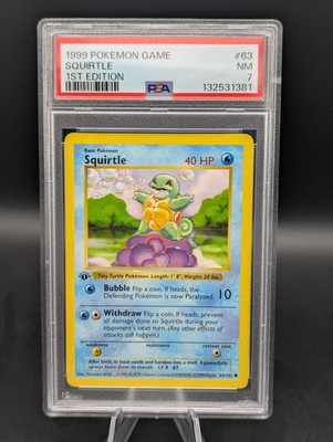 1999 POKEMON BASE SET 1ST EDITION SHADOWLESS #63 SQUIRTLE PSA 7