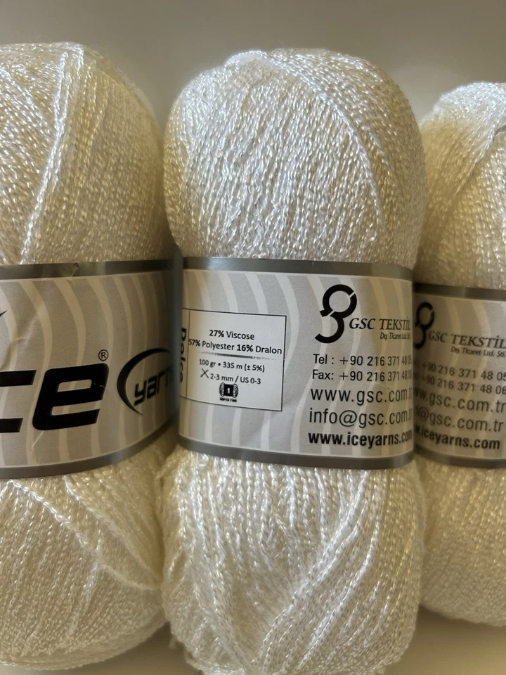 Lote de 3 hilos ICE blanco viscosa poliéster Dralon súper fino/calcetín Foto 3 de 4