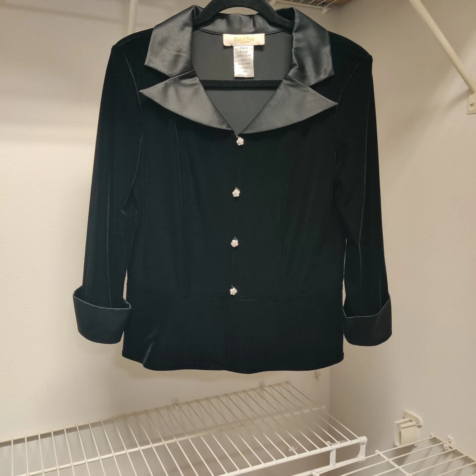 Chaqueta de Noche con "Estrás Bling" Formal, Fiesta Negro Terciopelo Satinado Talla 8 Foto 2 de 4