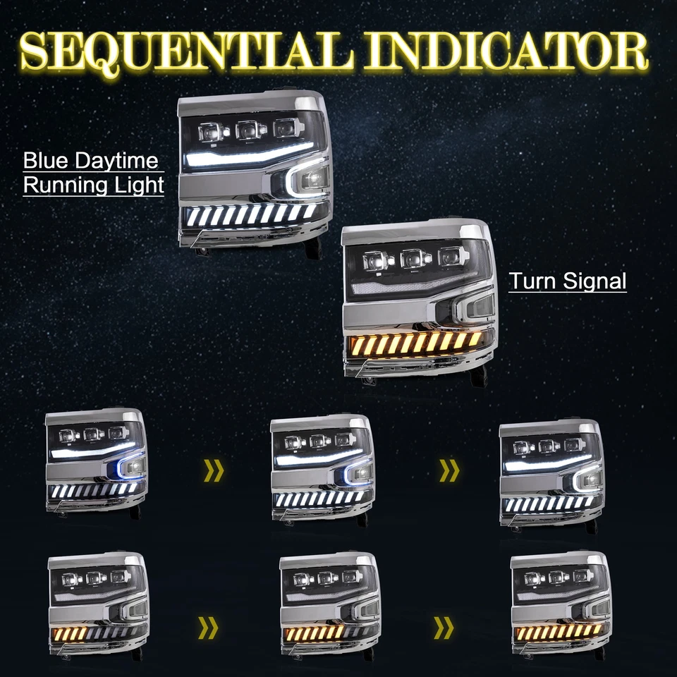 Faros LED/luces traseras Vland para Chevy Silverado 2014-2018 con animación Foto 3 de 4