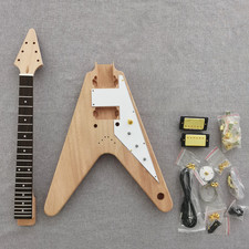Diy fly v guitar kit solid mahogany body neck set neck bone nut GD hardware with