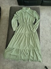 Shein Long Sleeve Maxi Dress Prairie Tiers Belt Green Floral sz L US 8/10 Cute