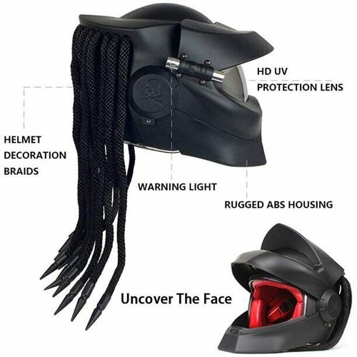 Alien vs. Casco de motocicleta Predator cara completa luz láser exterior casco negro - Imagen 15 de 23