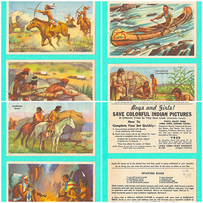 1940 GORDONS BREAD & LOMA LINDA - D39-1 INDIAN TRIBES - 6 Cards from Set of 24