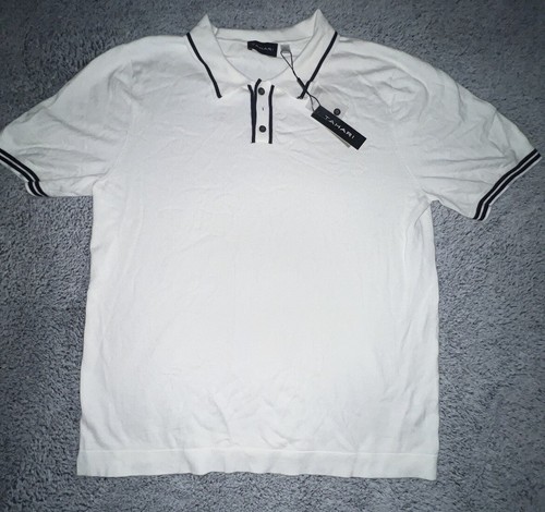 Tahari Men's White w/Navy Trim Golf Polo Short Sleeve Shirt Size Large (L) - NEW