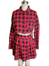 Fashion Nova Flannel Shirt 2 piece set Size M Red & Black buffalo check FALL