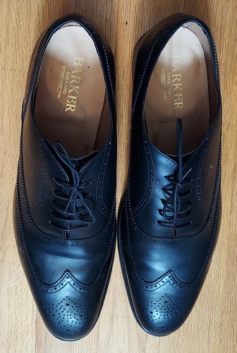 BARKER ENGLAND MEN'S BLACK LEATHER WINGTIP OXFORDS SIZE 15 G MADE IN ENGLAND - Picture 6 of 16