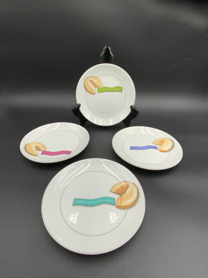 Set of 4 Boston Warehouse Fortune Cookie Appetizer Plates Nancy Green EUC