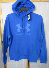 NWT Under Armour Rival Fleece Logo Blue Hoodie Sweatshirt Men's Size L