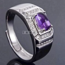 Amethyst Oval Cut Gemstone With 925 Sterling Silver Ring For Men's #131 *