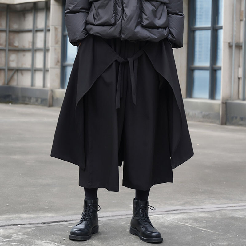 Gothic Punk Mens Baggy Wide Leg Ninth Pants Loose Elastic