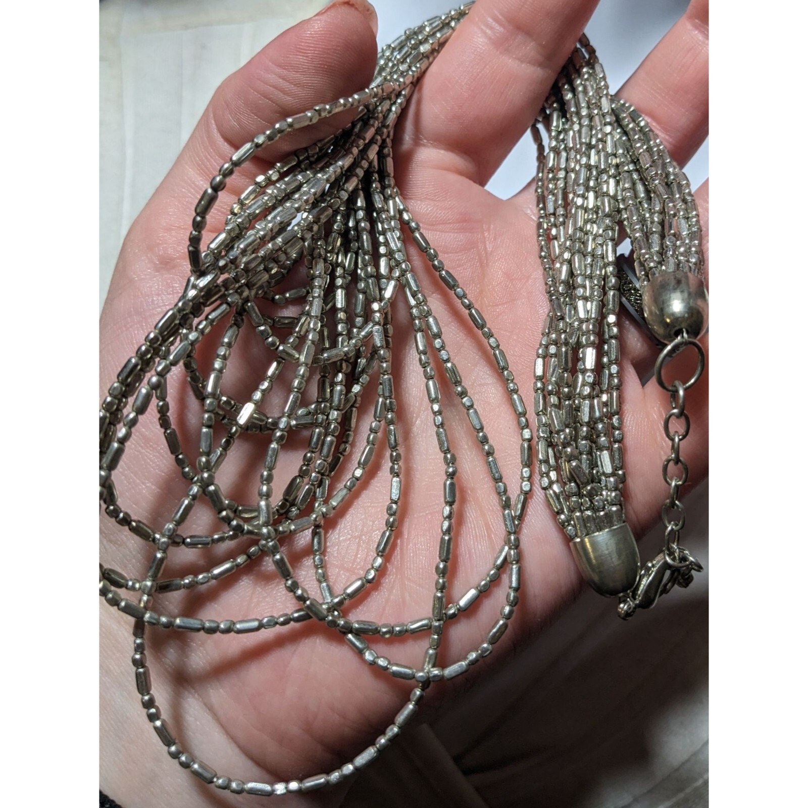 Silver Beaded Multilayer Statement Necklace - image 7