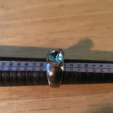 Blue Topaz Gemstone Sterling Silver Ring Size 7 Signed NF 925 Thailand, 1980s