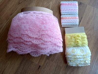 Lot Vintage colored Lace Pink lace Yellow Pach Vintage Lace Trims