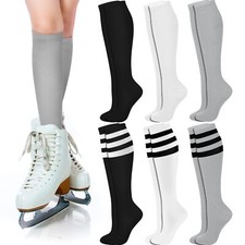 6 Pair White Black Grey Knee High Socks for Women Striped Socks Long Socks Tu...