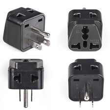 OREI 2 in 1 Universal to USA Type B Travel Adapter Plug - 4 Pack - BLACK