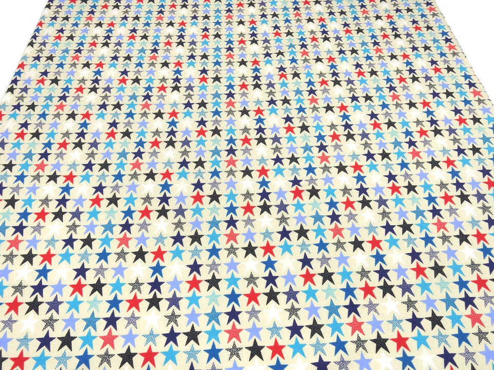 Tela algodón jersey estrellas beige azul rojo s/w tela infantil tela de vestir - Imagen 3 de 4