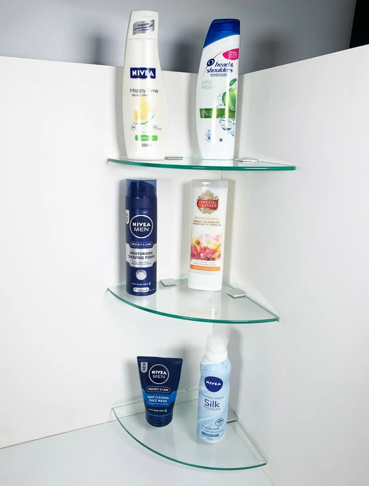 3 X Glass Corner Shelf Ideal Bathroom Shelves - image 2 of 4