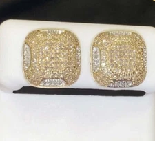 0.75Carat Round Cut Lab Created Diamond Mens/Womens Earrings Studs 14K Gold Over