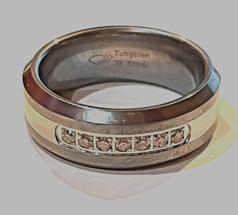 tungsten steel diamond wedding band ring mens 9.5 comfort fit 8.25mm wide 14.9g