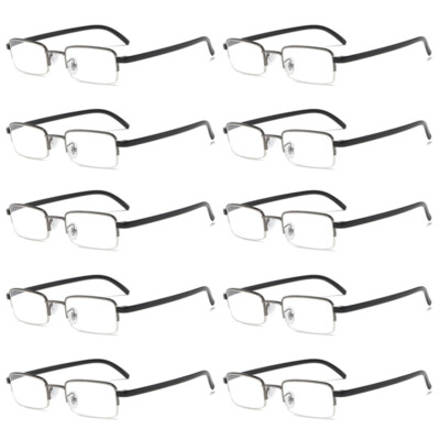 10PK Mens Half Frame Reading Glasses Black Readers 1.00 1.50 2.00 2.50 3.00 4.00