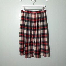 Vintage Tartan Midi Skirt size 2 / 4, Plaid 100 Wool Red Green Pleated Stewart
