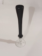 Hand Blown Black Vase With Clear Footed Bottom 14.25" Tall