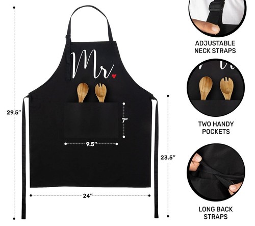 Mr Mrs Apron Set - Engagement Gifts Wedding & Bridal Shower Gifts for Couple - Picture 6 of 6
