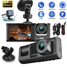 HD 1080P Dual Lens Car Dash Cam Front/Rear/Inside Video Recorder Camera G-sensor