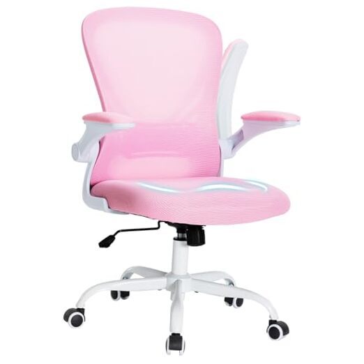 GGN Ergonomic Home Office Chair, Mid-Back Mesh Desk Chair with Flip-up Pink