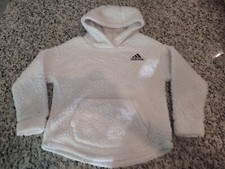 Adidas Junior Teddy Plush Fur Hooded Jacket hoodie white S 7 8 kids Top Pullover