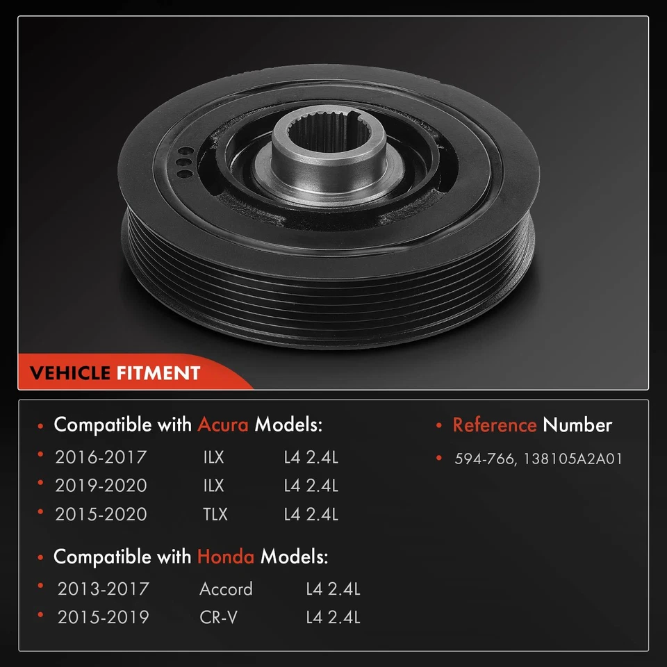 Balanceador harmônico de motor para Honda Accord 2013-2017 CR-V Acura ILX TLX L4 2.4L - Imagem 2 de 4