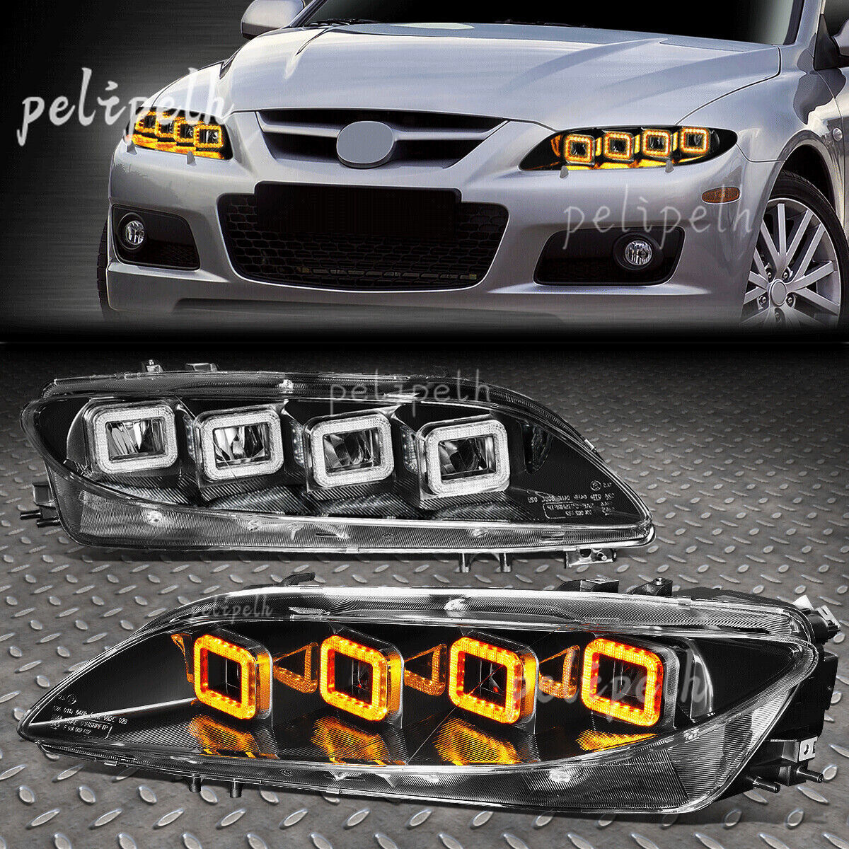 FOR 2003-2005 MAZDA 6 LED DRL SEQUENTIAL TURN SIGNAL HEADLIGHTS