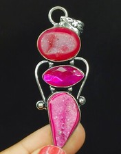 Natural Druzy Gemstone 925 Sterling Silver Women's Pendant