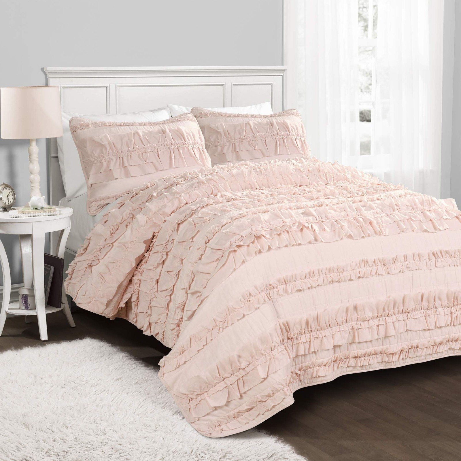 Lush D&eacute;cor Belle 3 Piece Ruffled Quilt - Pink Blush - Full/