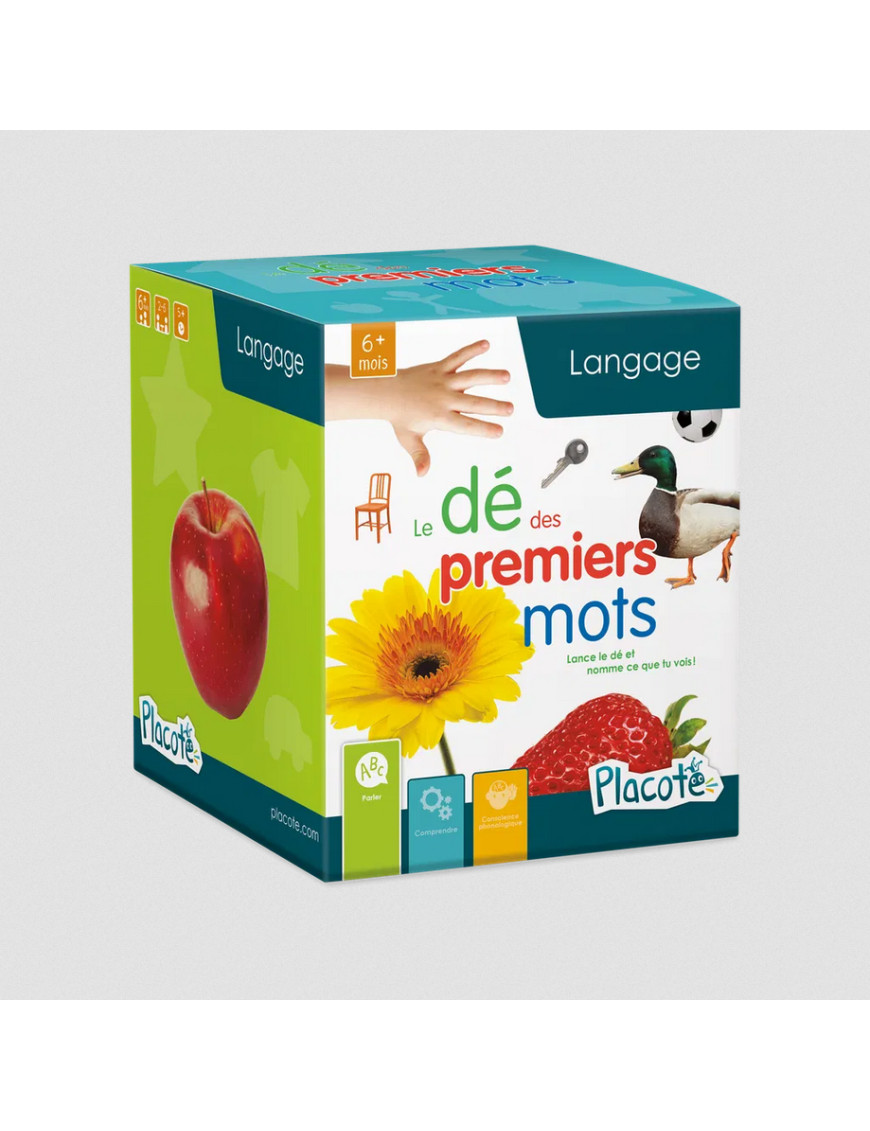 Le dé des premiers mots Placote PLA026DE matériel d'éveil durable en mousse haute densité