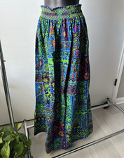 VTG Handmade Hawaiian Multicolor Floral Cotton Maxi Skirt Elastic Waist Size M
