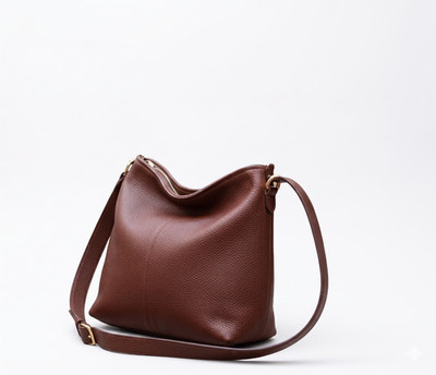 Handmade Brown Pebbled Leather Bucket Bag | Soft Slouchy Hobo Shoulder Purse