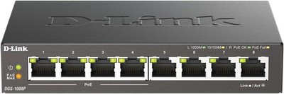D-Link DGS-1008P 8-Port Gigabit Unmanaged Desktop PoE Switch 60W Power Lüfterlos