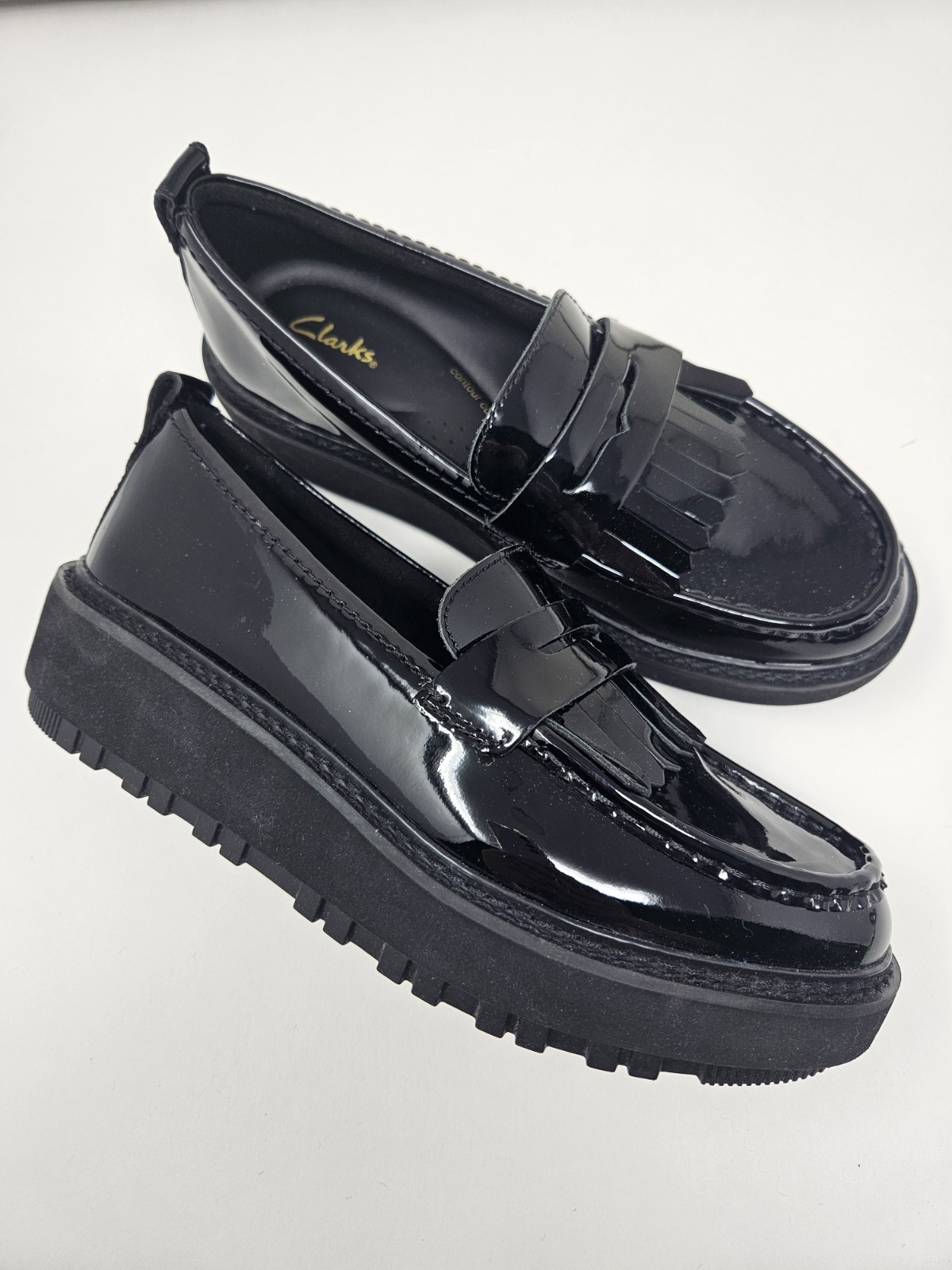 Clarks Orianna Women's Patent Leather Platform Loafers Size 7M Black