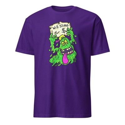 Will Slime For $ Purple Graphic T-Shirt, Neon Cartoon Streetwear L new w/tags